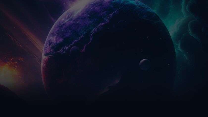Ilustrație abstractă: planetă întunecată pe fundal cosmic violet