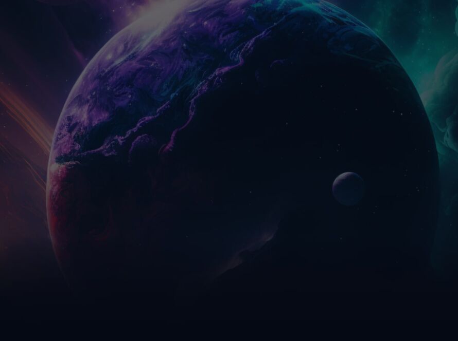 Ilustrație abstractă: planetă întunecată pe fundal cosmic violet